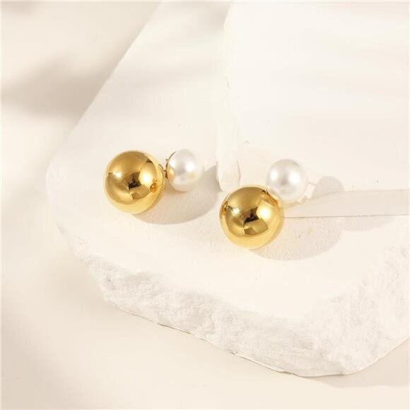 18K Gold-Plated Classic Pearl Drop Earrings – Semi-Round Studs & Ball Dangles - Picture 6 of 7